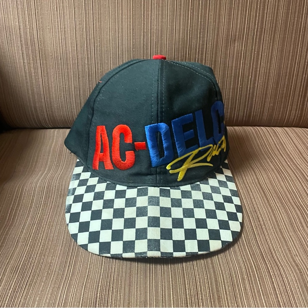 Men's VINTAGE RARE REEBOK AC-DELCO Racing Checkered Flag Snap-Back